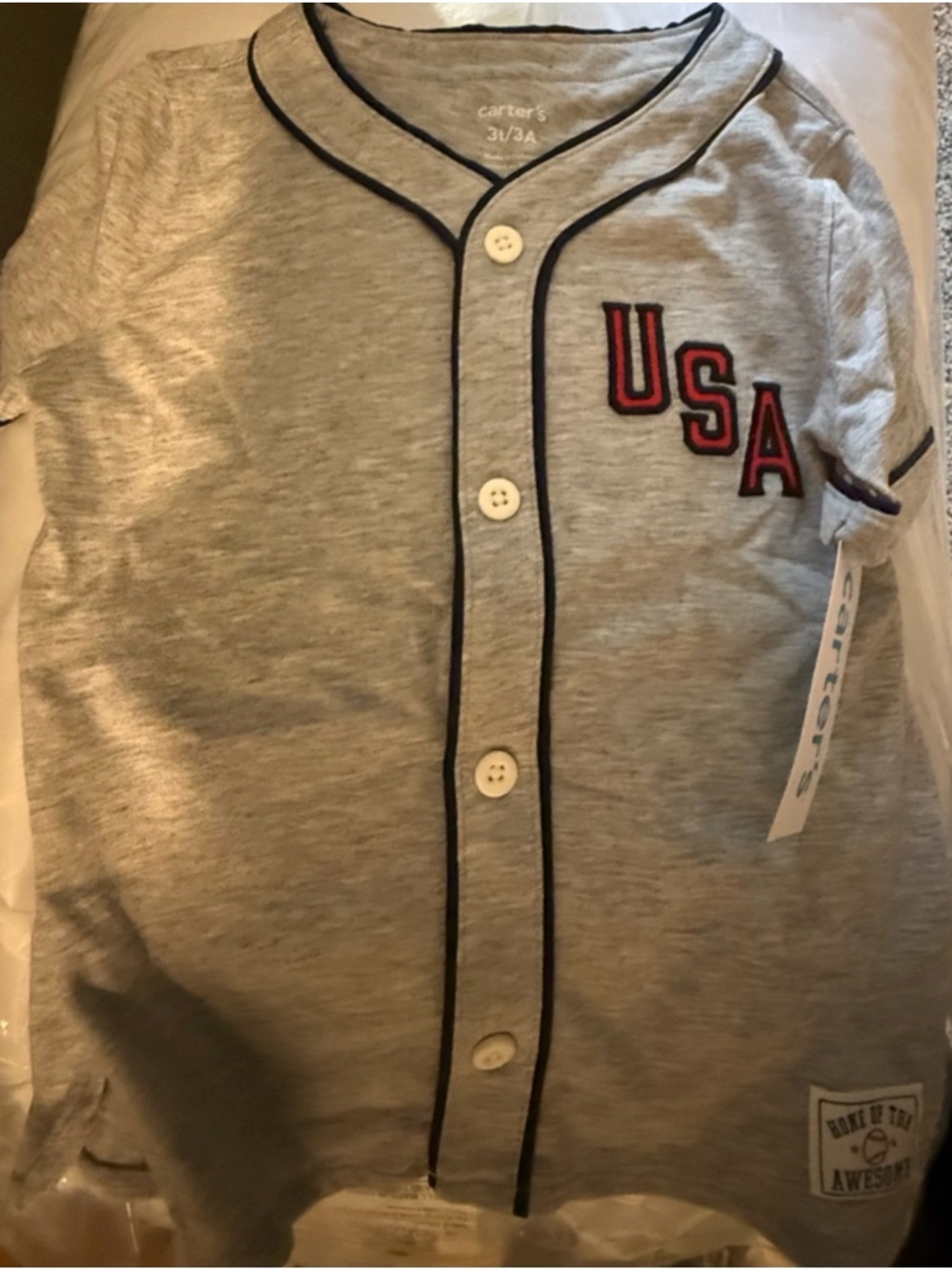 Carter’s Toddler Boys Varsity USA Baseball Button Down Shirt Size 3T NWT